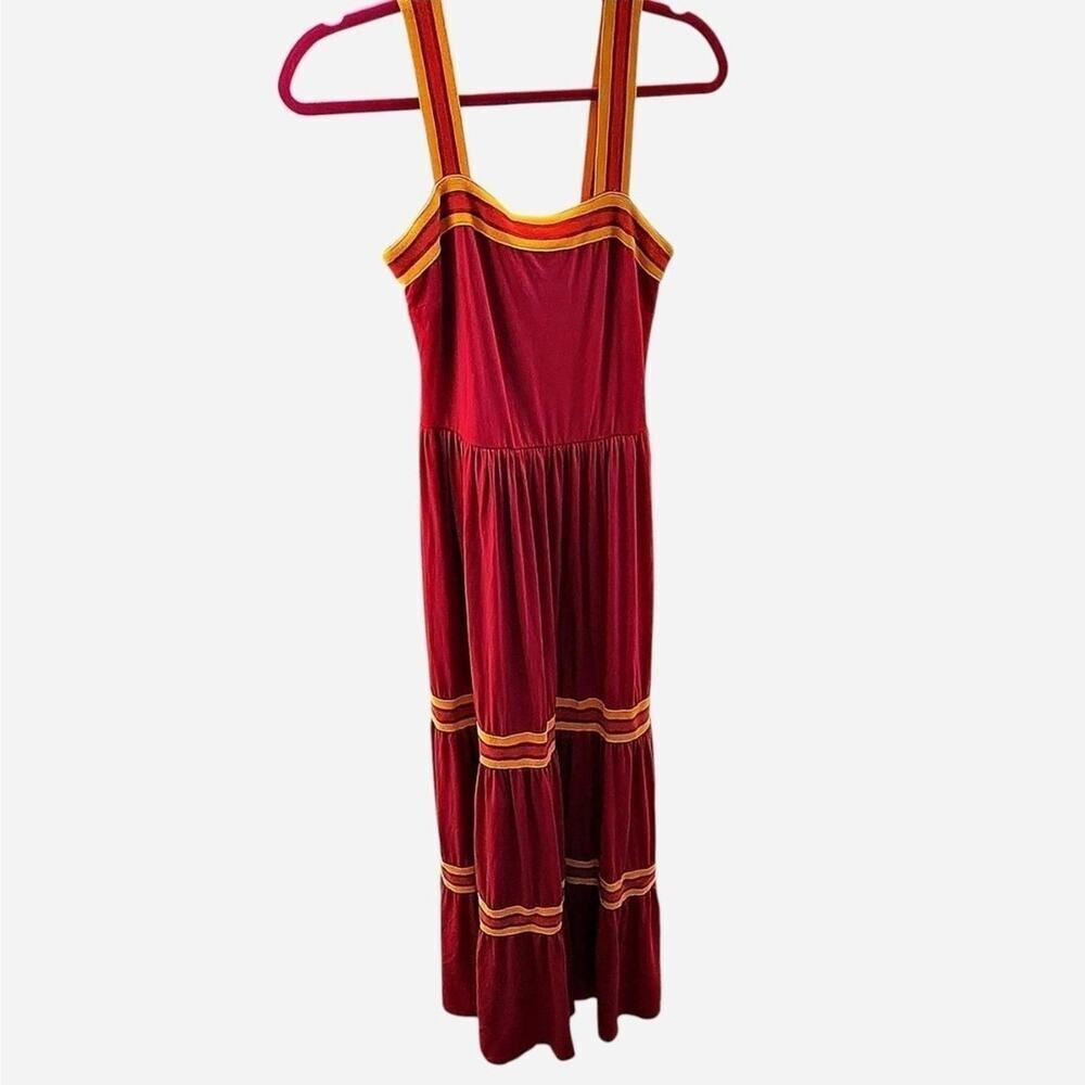 Tiered Flowy Resortwear Sundress Ted Baker Norabel Red Yellow Stripe Dress EUC